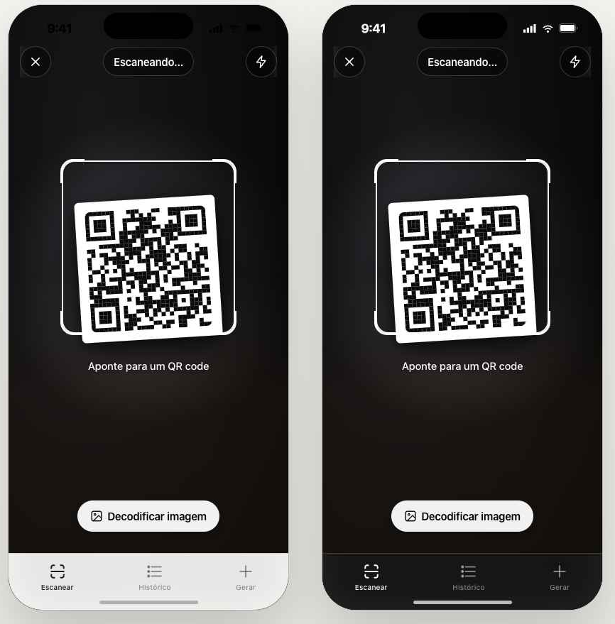 QrScanner live scan screen in light and dark mode